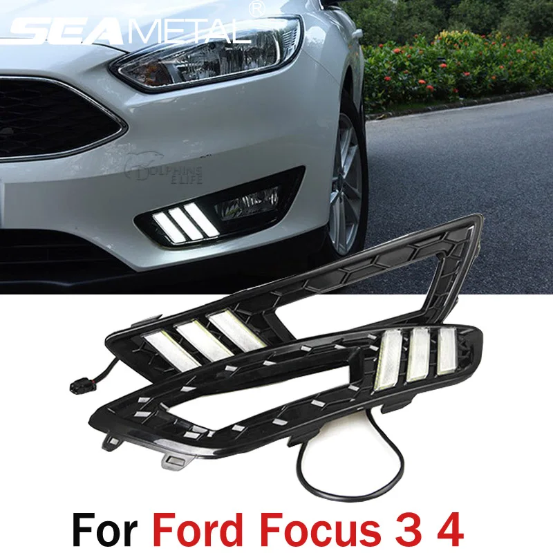 

For Ford focus 3 2015 2016 2017 12V Car DRL Daytime Running Lights LED Turning Signal Fog Lamp on Car More Brightness Waterproof
