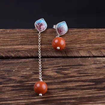 

restoring ancient ways for women silver petals bluing south red pearl tassel AB version stud earrings silver wholesale