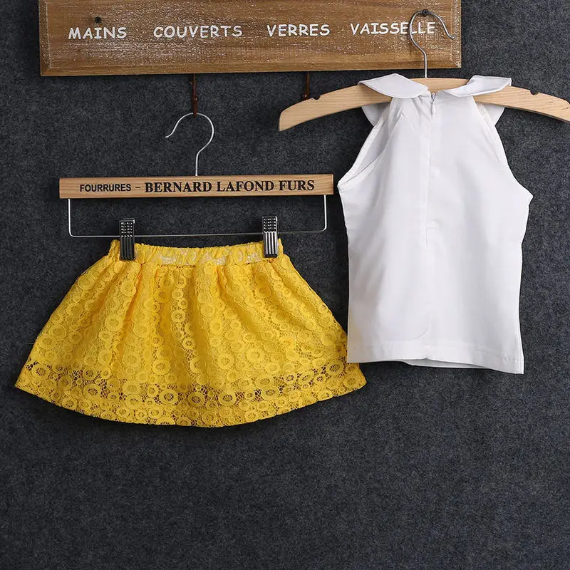 

Baby Girl Clothes Set 2017 Hot 2-7Y Summer Kids Baby Girls princess Sleeveless Tops+Lace Mini Skirt Outfits Girls Clothing Sets