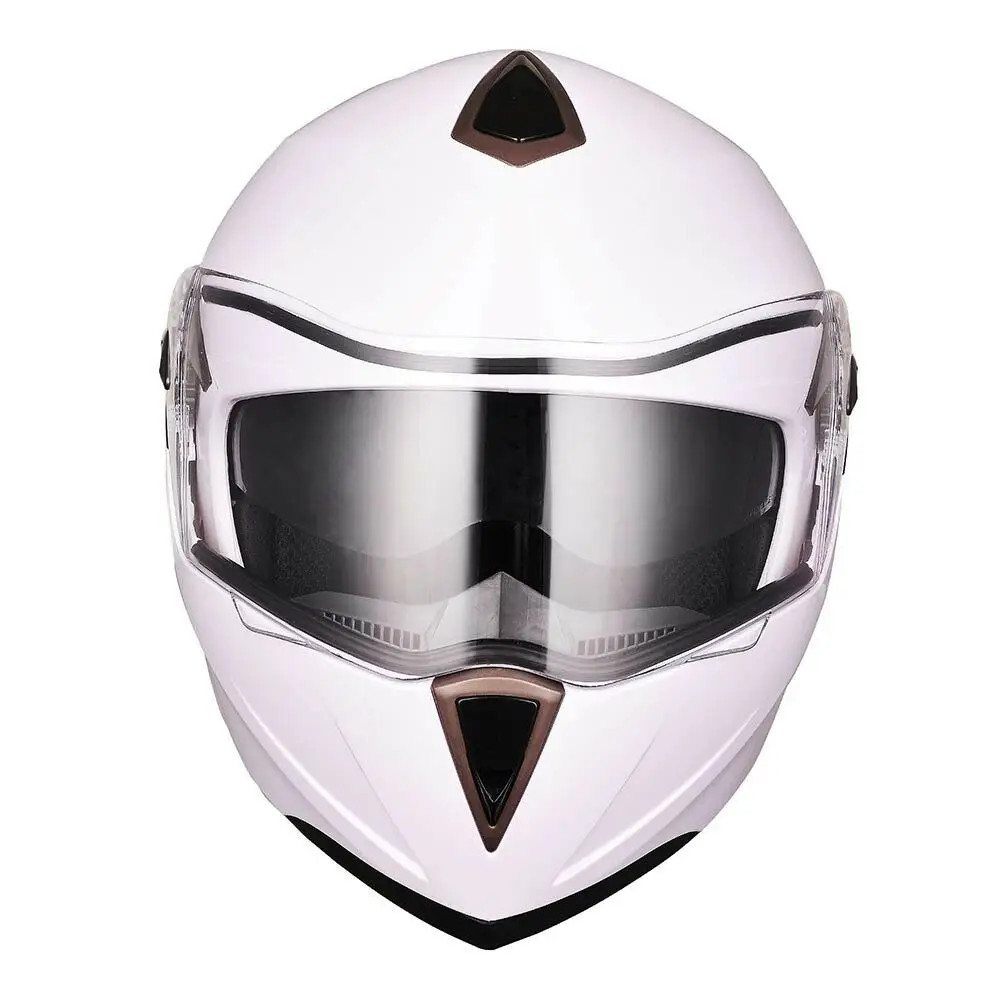 

DOT Full Face Flip up Motorcycle Helmet Dual Visor Bike Motocross Racing White M