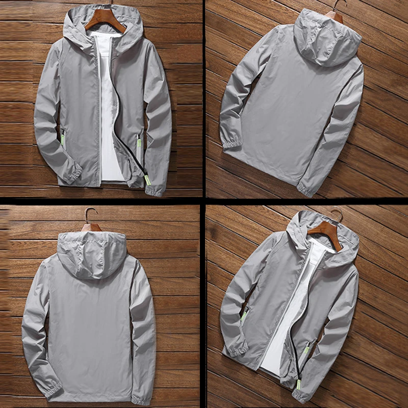 Oversize Men Windproof Cycling Jackets Male Male's Zip Thin Coat 2018 Autumn Sport Outdoor Hooded Waterproof Jackets Sportwear