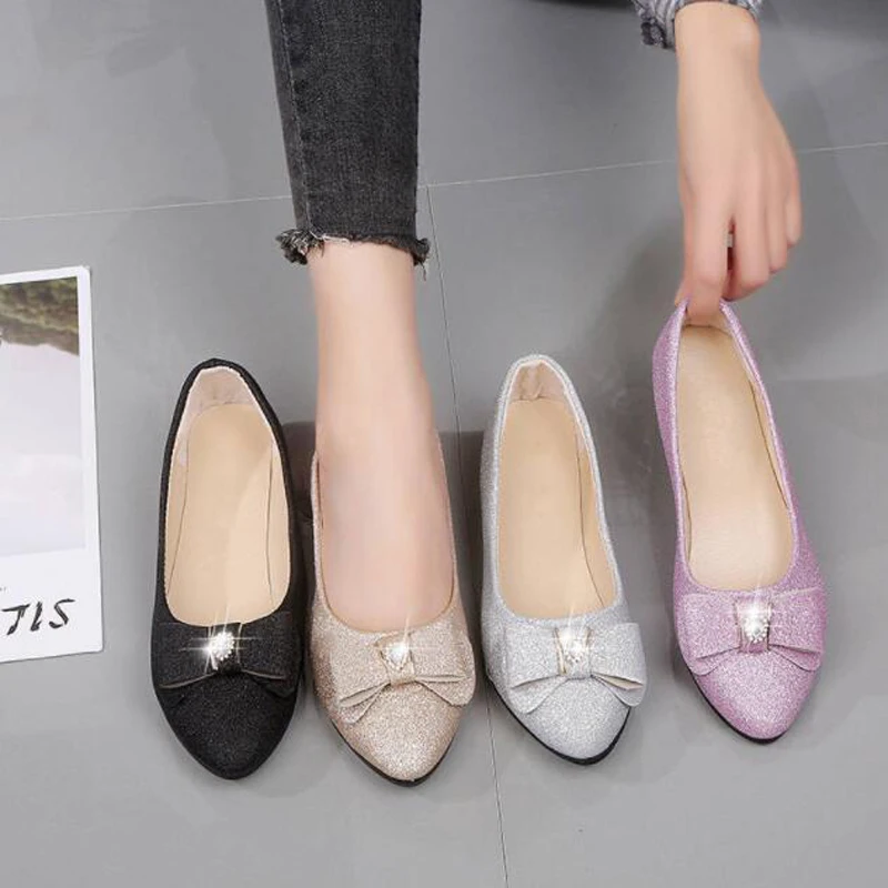 

2019 New casual wild pointed single shoes low heel bow shoes