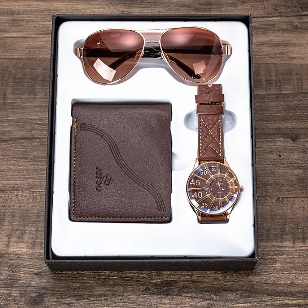 Мужской подарочный набор, изысканная упаковка, часы+ кошелек, набор,, креативный комбинированный набор, мужские часы
