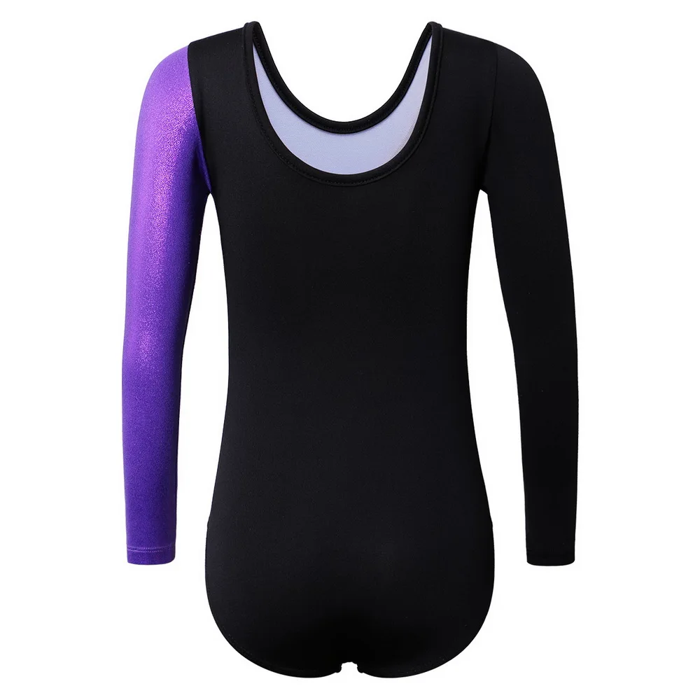 Kids Teens Gymnastics Leotard for Girls Long Sleeve Shiny Rhinestone Gymnastics Costume Jumpsuit
