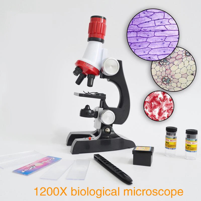 Микроскоп-игрушка лабораторный светодиодный 100X-1200X с подсветкой Монокуляр Биологический микроскоп обучающая игрушка детский подарок на день рождения