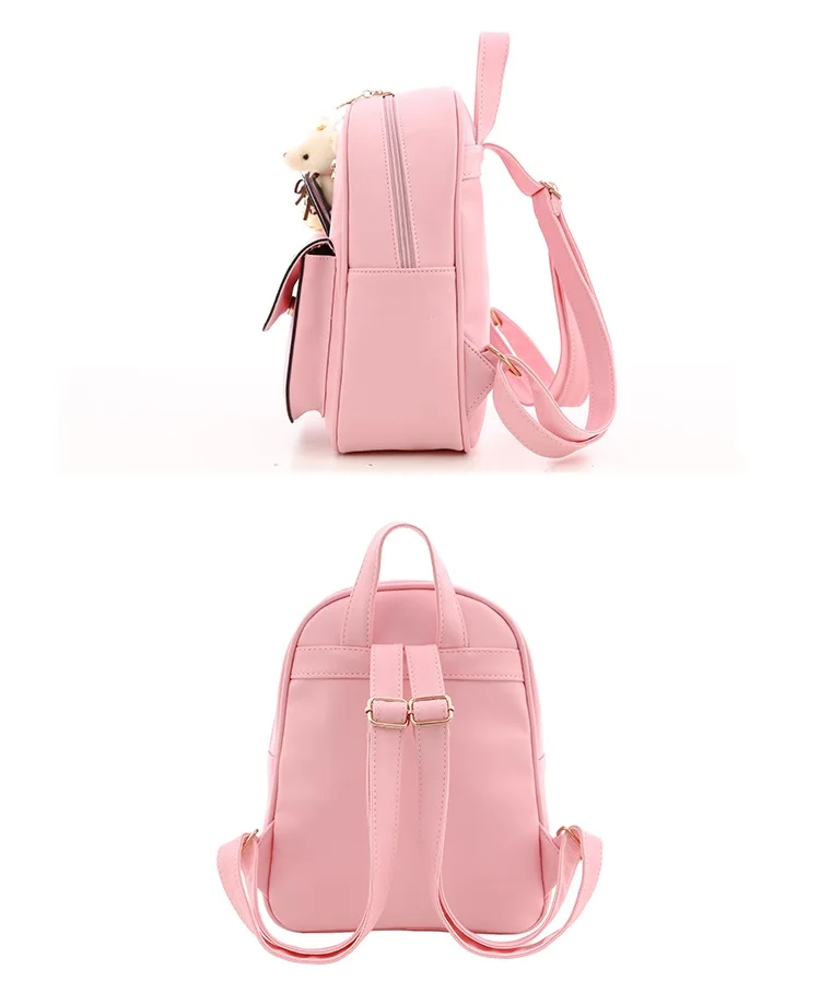Милая детская школьная сумка, розовый мультяшный рюкзак с вышивкой для девочек-подростков, искусственная кожа, женский рюкзак с бантом, маленький рюкзак, сумки