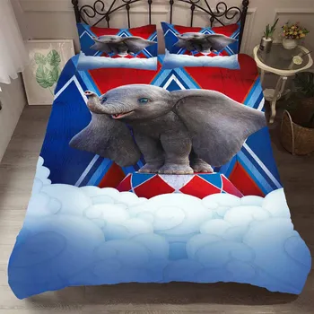 

3D Print Elephant on white cloud Bedding Set Geometry Pattern Microfiber Duvet Cover Set 3PCS+2 Pillowcase Bedclothes Bed Set