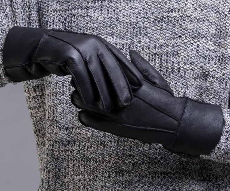 Модные мужские перчатки варежки кожаные меховые зимние мужские перчатки мужская одежда аксессуары черные перчатки варежки