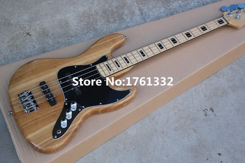

Factory custom 4 strings ash natural wood color electric bass guitar with black pickguard,black rectangle inlay,can be changed