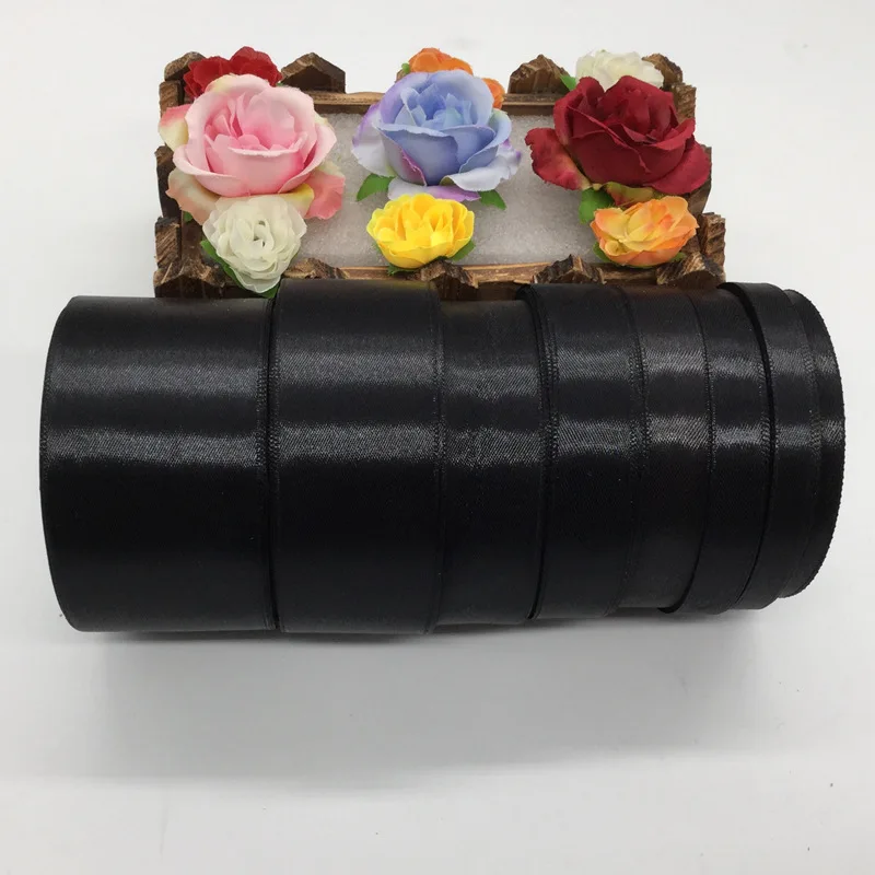 

25 Yards 39# black Silk Satin Ribbon Wedding Party Decoration Gift Wrapping Christmas New Year Apparel Sewing Fabric gift Ribbon