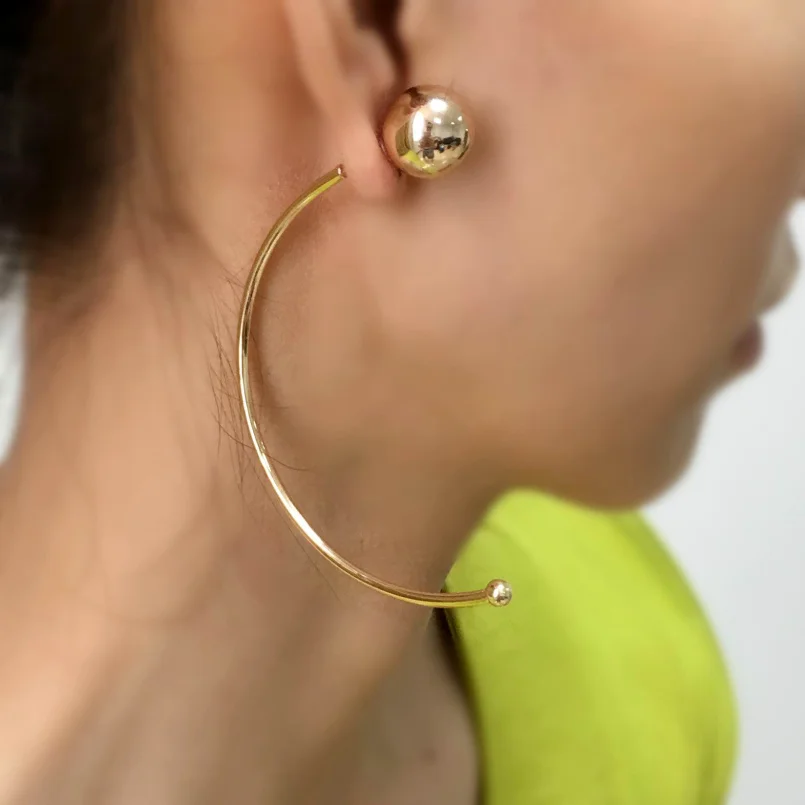 Danfosi Brand Semicircle Style Metal Long Earrings For Women Big Jewelry Gold-Color Ball Stud Earrings Punk Pendientes