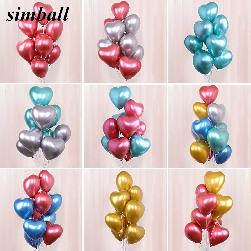 

10pcs 12inch Heart Metallic Ballons Happy Birthday Balloon Birthday Party Decoration Kids Balloons Valentine's Day Helium Globos
