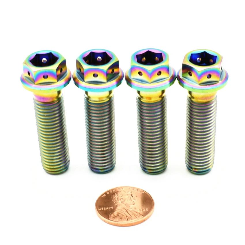 

Titanium bolts M10 Motorcycle Modify Ti Bolt DIY Rainbow Color Hexagon / socket Hollow Flange Head screws Ti fastener Pack of 4