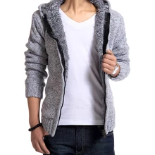 Зимний теплый мужской кардиган с капюшоном, свитер, повседневный вязаный мужской свитер размера плюс, тонкий флисовый кардиган с v-образным вырезом, мужской свитер, M-3XL