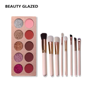 

BEAUTY GLAZED Professional Makeup Brushes 8pcs/lot &Eyeshadow Makeup Set 10 Colors Eyeshadow Natural Matte Shimmer Palette