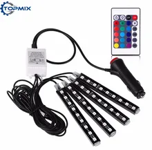 4pcs RGB Car Auto Charge Interior LED Atmosphere Lights 9 LED Decoration Floor Foot Lamp Strip Car Interior Light With Remote