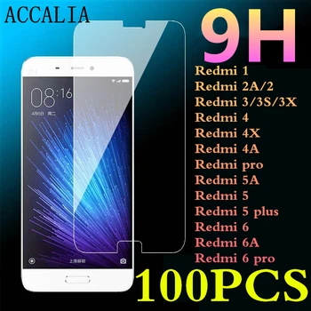 

100Pcs 9H Tempered Glass for Redmi 2A 3 3S 3X 4 4X 4A PRO 5A 5 5Puls 6 6A 6pro Film For Xiaomi Phone 2.5D Screen Protector Film