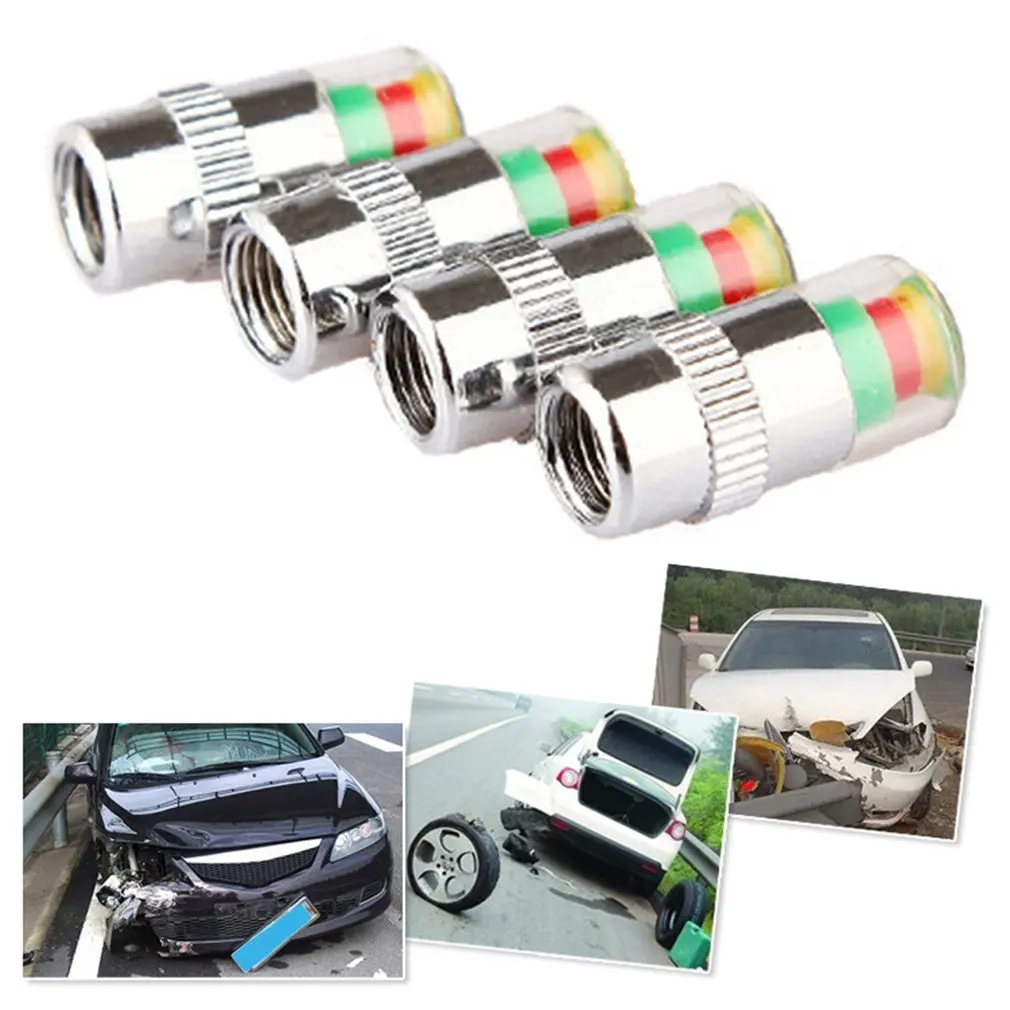 4pcs/set Car Tire Pressure Monitor Valve Stem Caps Air Alert Tire Valve Cap Pressure Sensor Monitor Light Cap Indicator