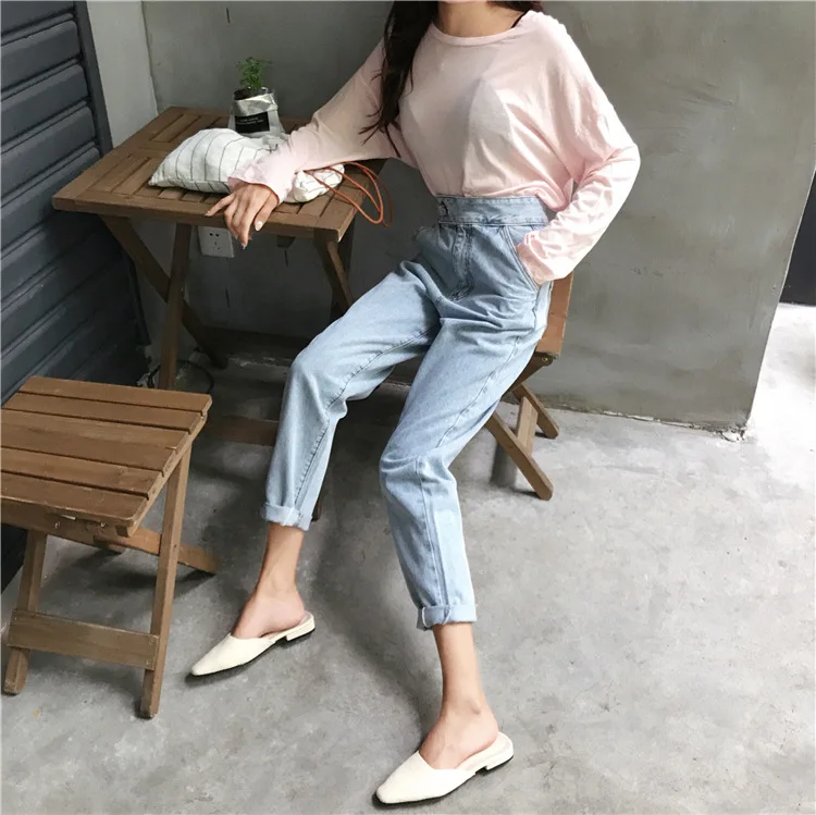 new hot sale women's spring summer loose high waist jeans pants ladies ankle-length harern pants S-L