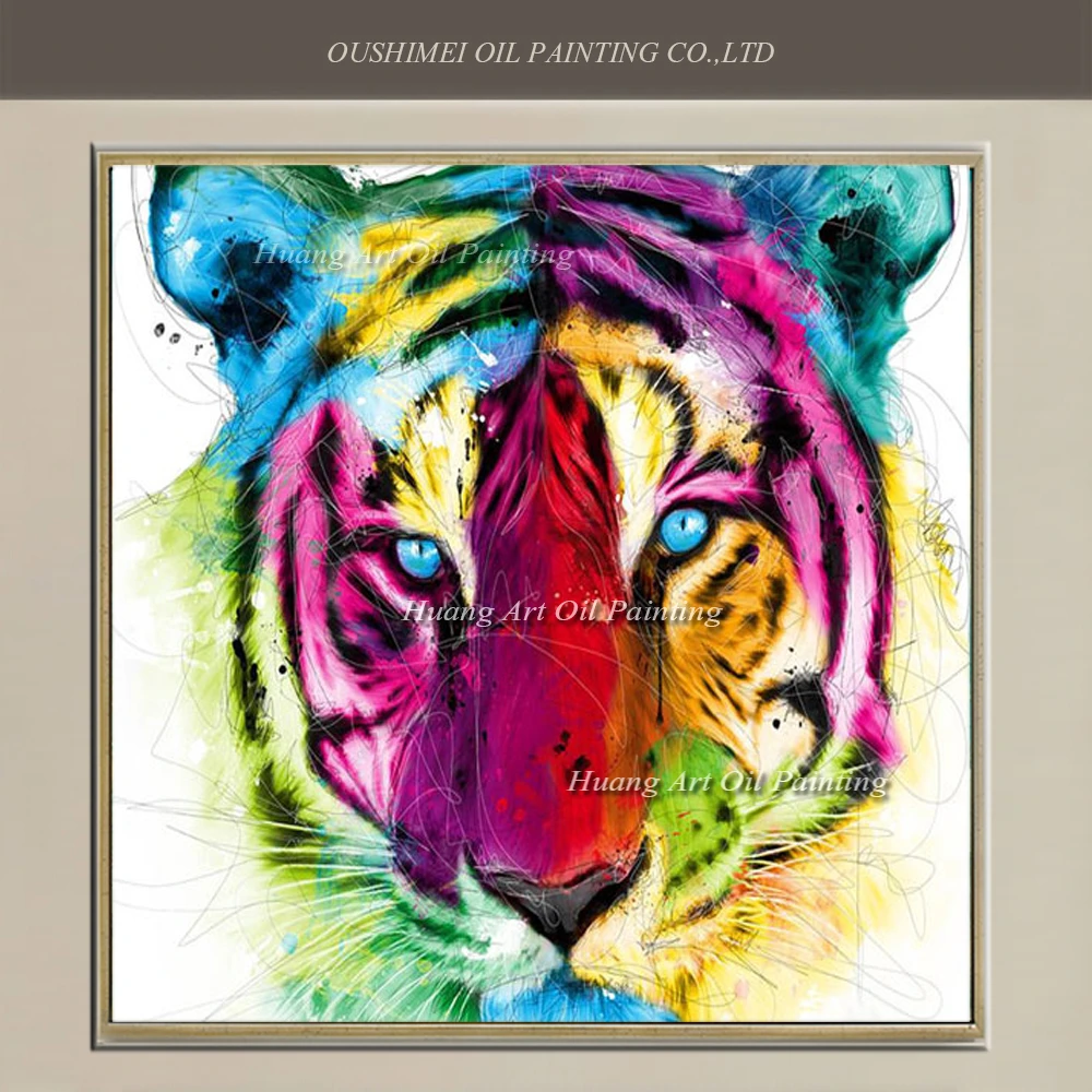 熟練画家ハンド塗装猛虎油絵抽象的なカラフルな絵画キャンバス上のリビングルーム壁の装飾動物 Oil Painting Paintings On Canvastiger Oil Painting Aliexpress