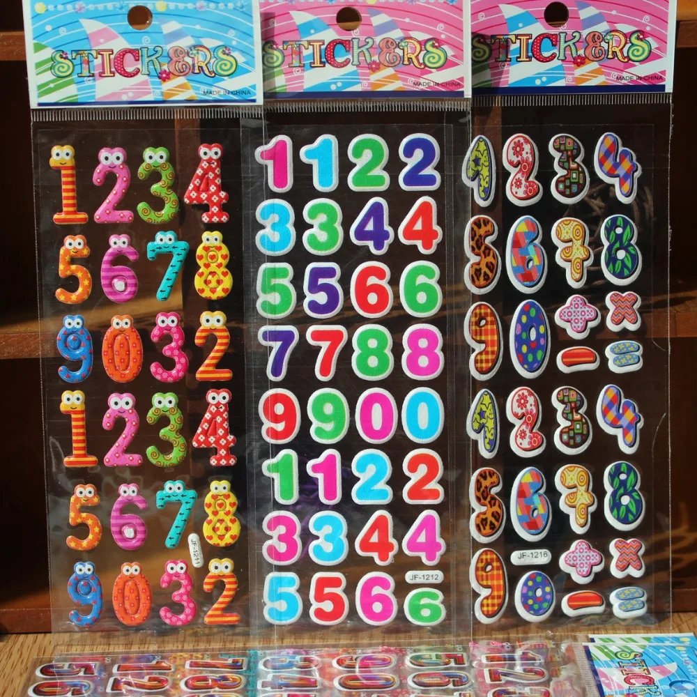 

30 sheets/lot mark number 3D carton bubble sticker for kids birthday present, party favor gifts