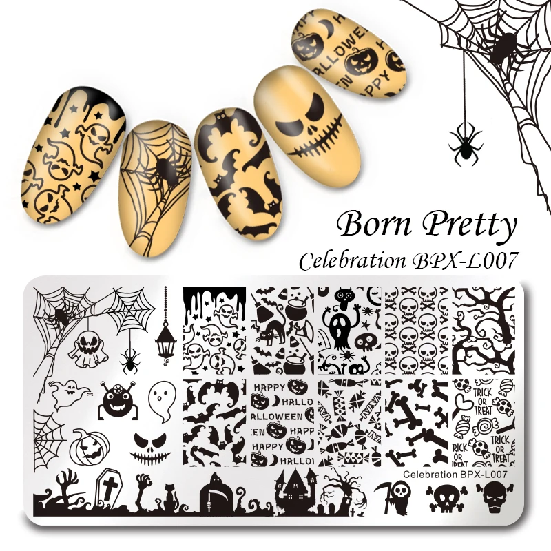 Born pretty Хэллоуин Прямоугольник Маникюр Штампа Шаблон 12*6 см Ногтей Плиты для