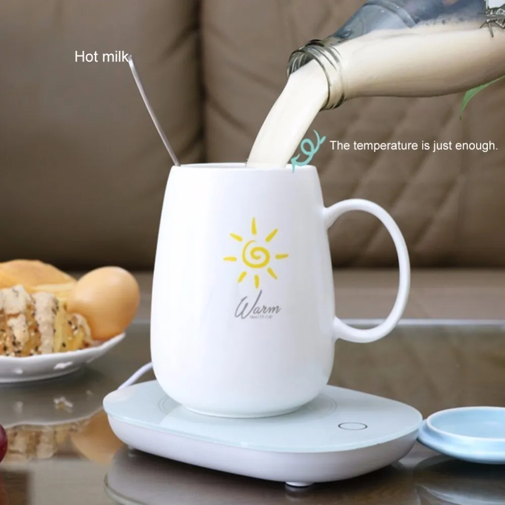 

Coffee Mug Warmer Auto Shut Off Desktop Heated Mug Plate for Tea Joe Milk Hot Cocoa Thermostatic Milk Cup Mat With Cover Spoon