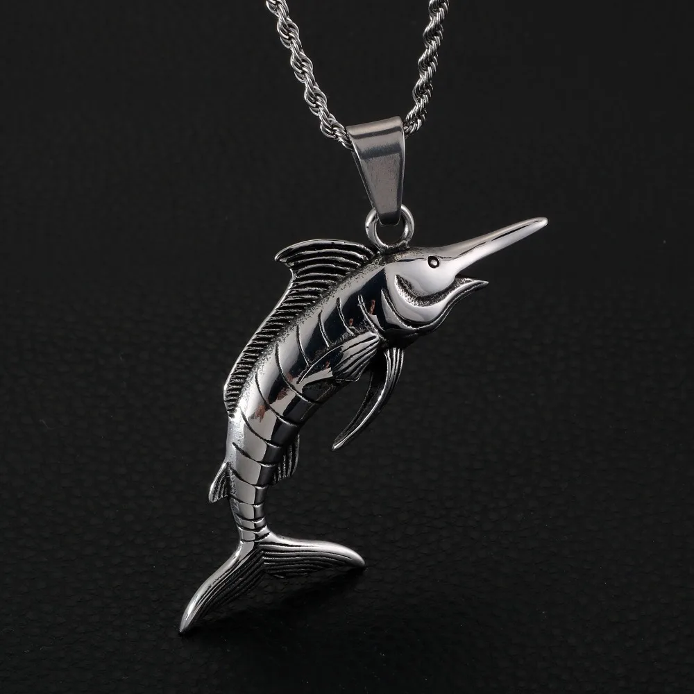 

HaoYi Stainless Steel Swordfish Pendant Necklace For Men Fashion Personality Animal Metal Jewelry Gift