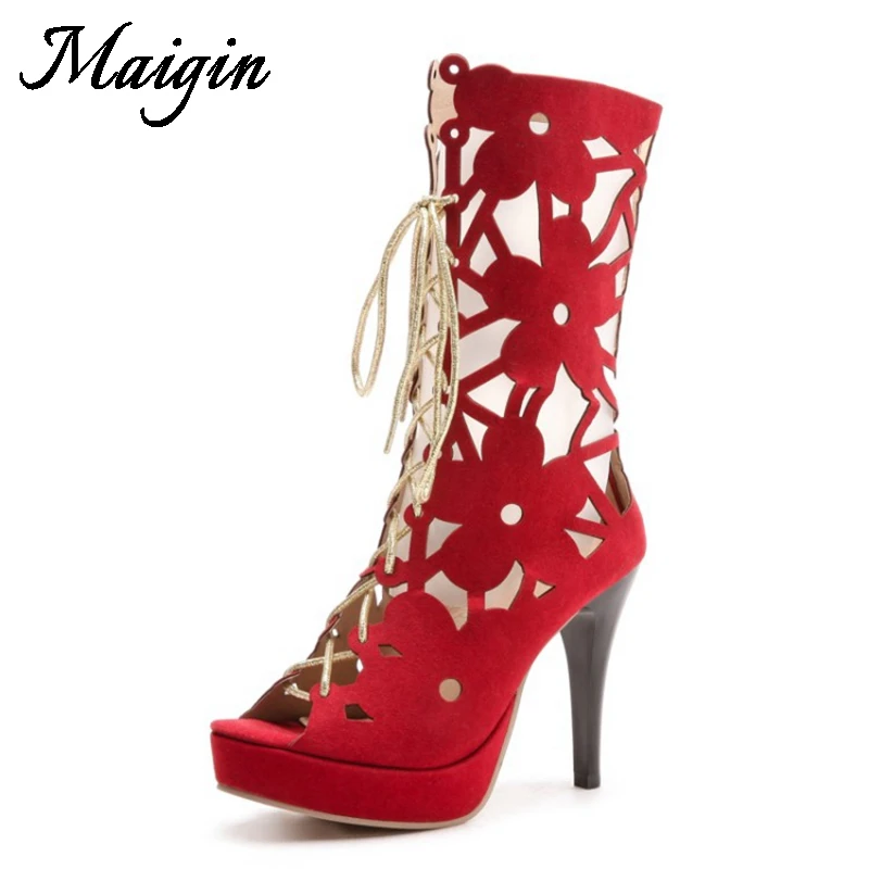 Maigin Gladiator Sandals Women 2018 New Lace-up Hollow Out Women
