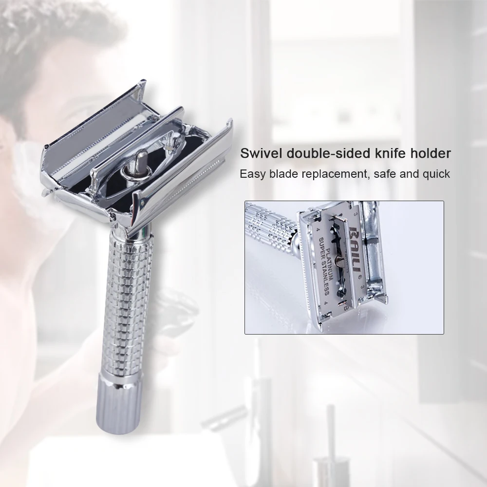 Safety Double Edge Razor For Men Shaving Hair Removal Straight Razor Men's Shaving Razor Shaving Machine(1 Handle+ 5Blades