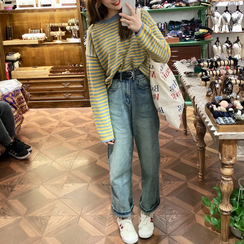 Skup 2 kolory 2017 jesienią i zimą elegancki styl paskiem swetry na długi rękaw kobiet swetry i pulowery (C9020)