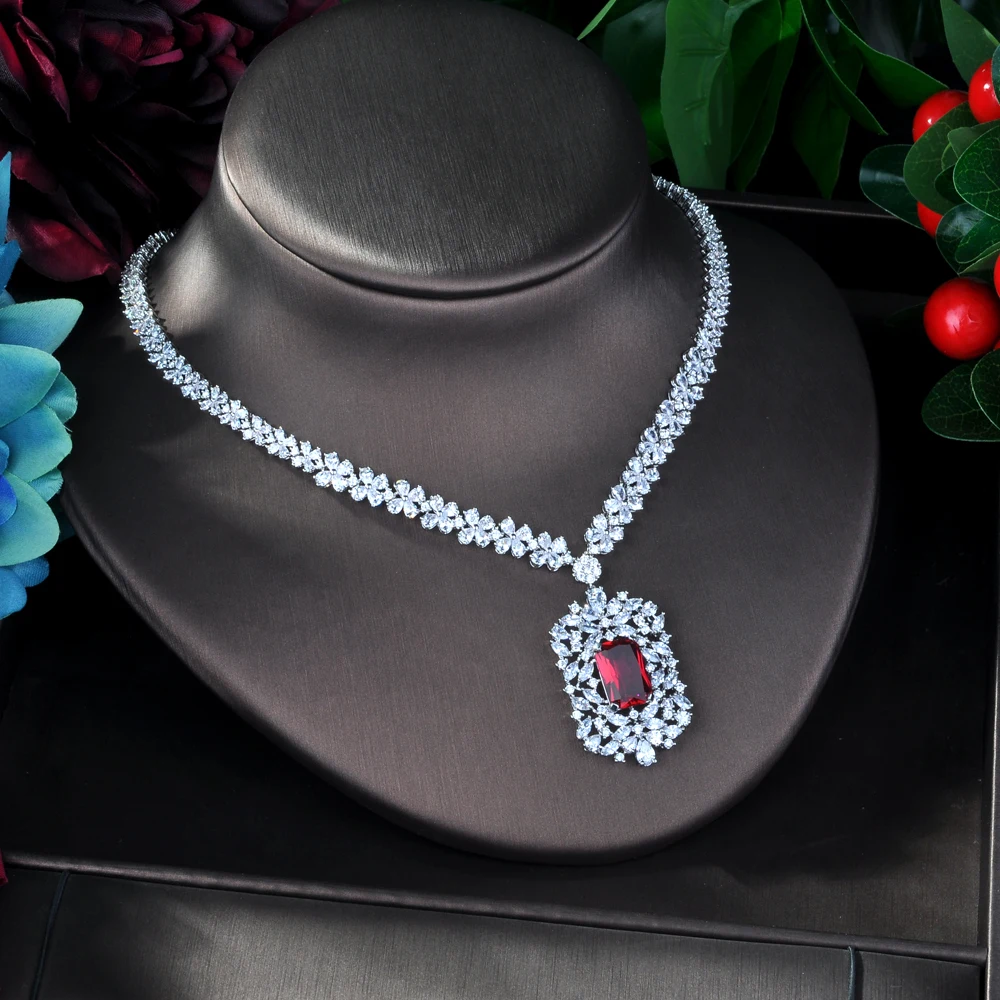 Модные красные AAA CZ Ювелирные наборы для женщин ожерелье набор Bijoux Femme аксессуары геометрический дизайн Ювелирные изделия Подарки N-946