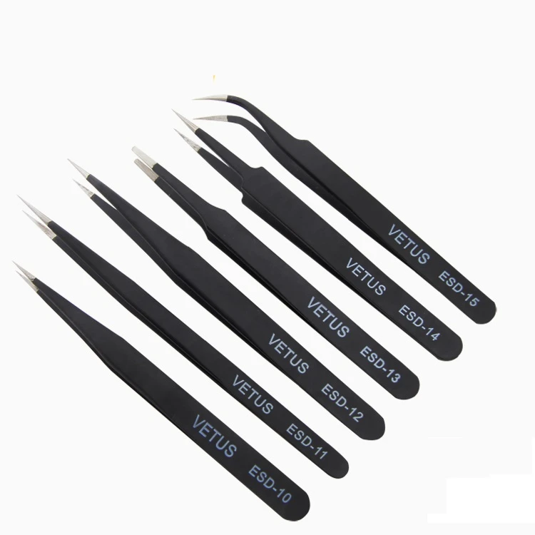 

(6 pieces/lot) Anti-static ESD Tweezers ESD-10/11/12/13/14/15, Standard/Large/High Elasticity/Round/Superfine/Eagle Tsui