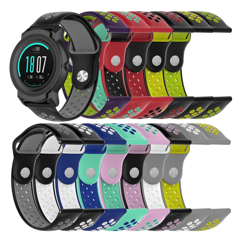 

22mm Double-Color Watch band For ticwatch E2 silicone Smart Watch strap Sports Breathable Wristband For Huawei Watch GT Straps
