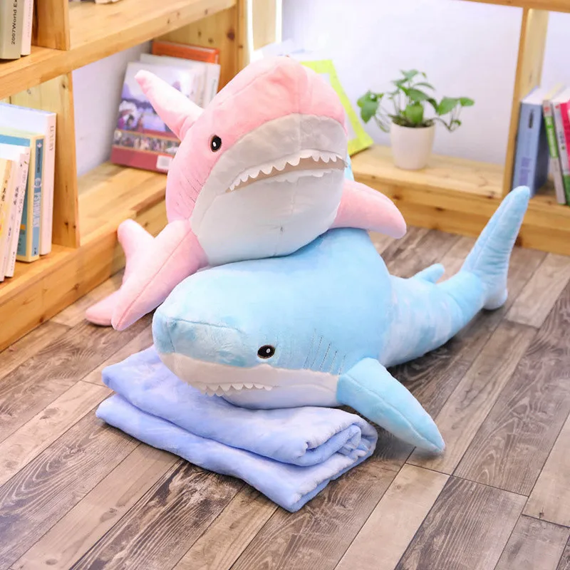  100cm Big Size Funny Soft Russia Plush Shark Toy Pillow with Blanket Baby Appease Doll Birthday Gif