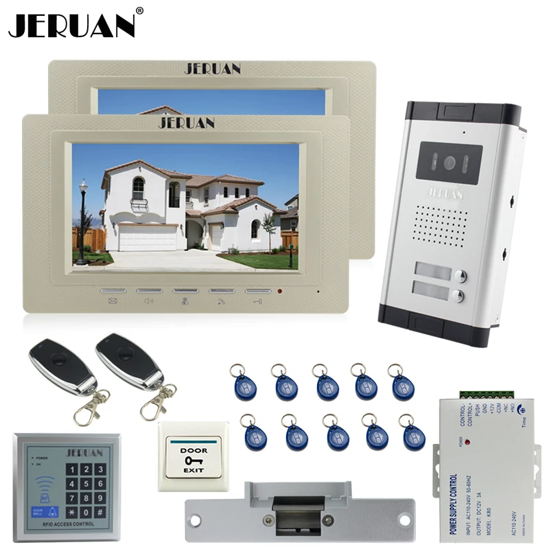 

JERUAN 7`` color video door phone 2 Golden Monitor 1 HD Camera Apartment 1V2 Doorbell+RFID Access Control+FREE SHIPPING