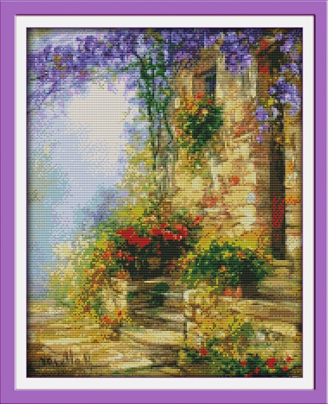 

Flower path cross stitch kit landscape18ct 14ct 11ct count printed canvas stitching embroidery DIY handmade needlework