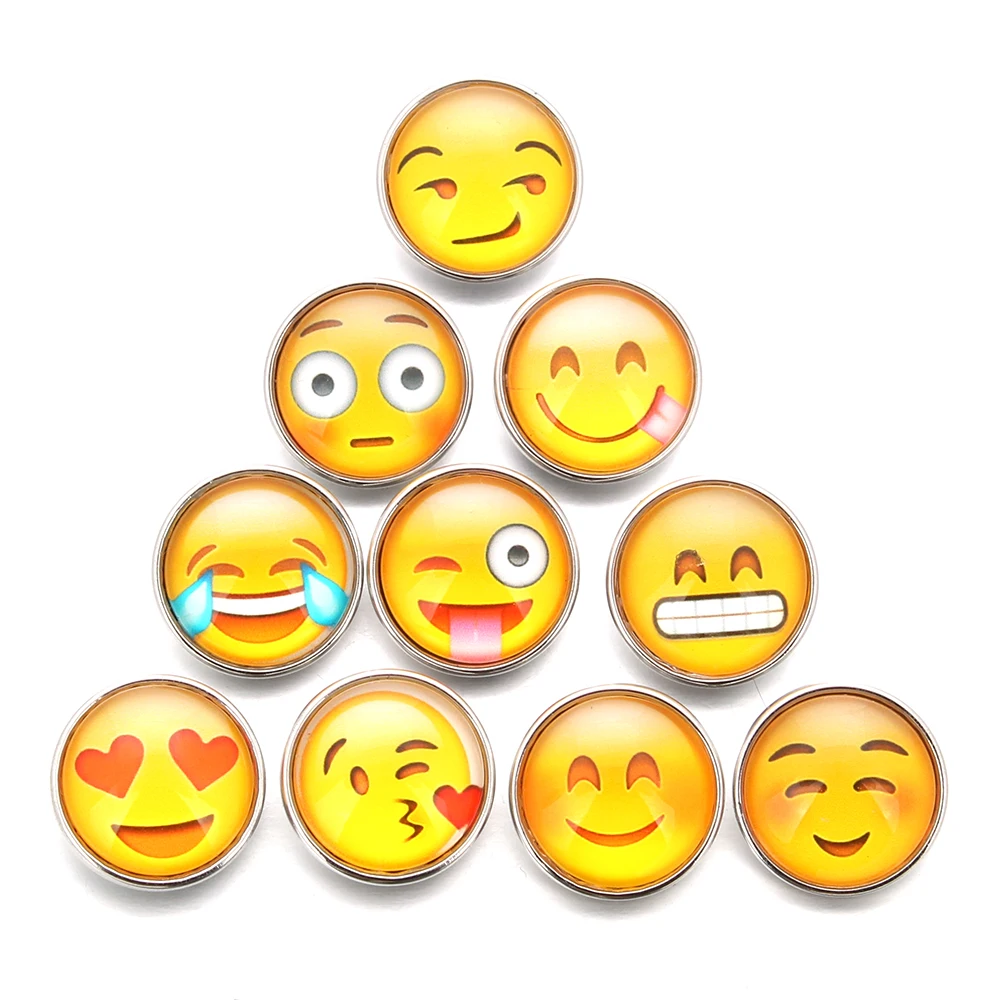 

10pcs/lot 18mm Smiling face Button Jewelrys Glass Cabochon Xinnver Snaps Fit Snaps Bracelets Jewelry or necklace For Women