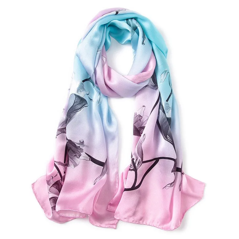 Butterfly Print Silk Scarf Spring Pure Silk Scarf Shawl Hand-rolled Edges Natural Silk Scarf Women Fashion Scarves Wraps