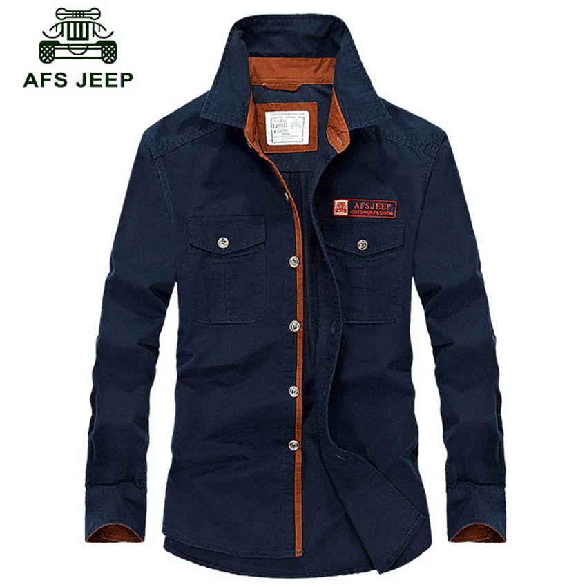 Afs jeep الرجال طويلة الأكمام قميص الرجال ماركة الملابس 2018 ربيع صيف العسكرية رجالي قميص أوم زائد الحجم S-5XL
