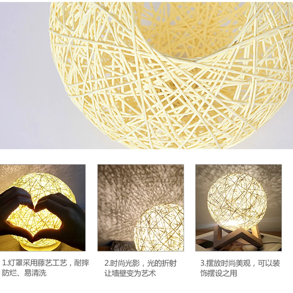 Desk Accent Table Lamp, Rattan Ball LED Nightstand, Creative Bedside Bedroom Night Desk Light with Wooden Base Home Decor Desk Accent Table Lamp, Rattan Ball LED Nightstand, Creative Bedside Bedroom Night Desk Light with Wooden Base Home Decor