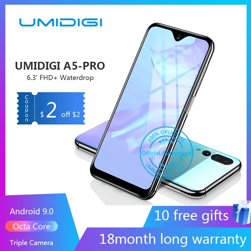 UMIDIGI A5 PRO Android 9.0 Octa Core Mobile Phone 6.3′ FHD+ 16MP Triple Camera 4150mAh 4GB RAM 32G ROM Smartphone gsm unlocked