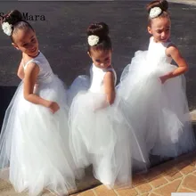 Белый Кружевной Тюль цветок девушки платья для свадьбы длинное платье для девочек праздничное платье для дня рождения любого размера на заказ