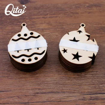 

QITAI 24pcs/pack Primary Color High Quality Wooden crafts party Christmas ball Ornaments Small Wood Home Decoration Wf064B