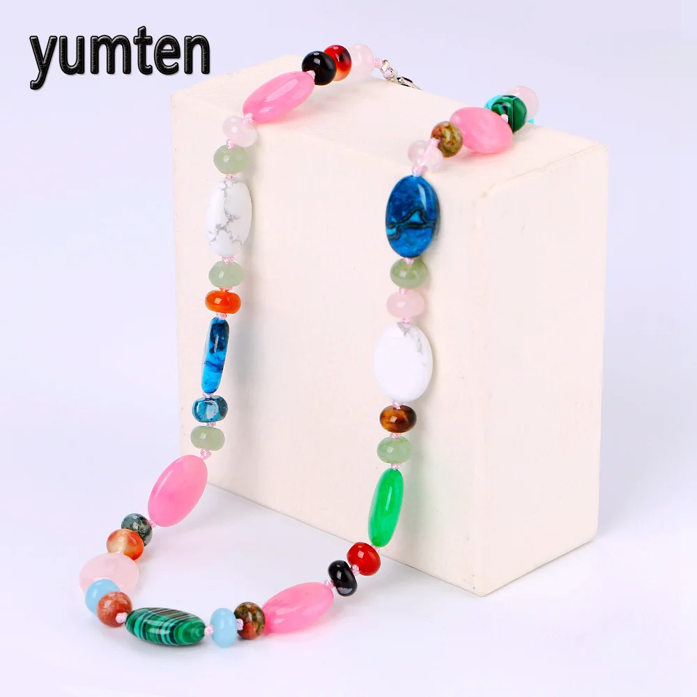 

Yumten Colorful Jade Power Necklace Stone Natural Crystal Women Jewelry Gift Kolye Colar Feminino Gothic Cristal Best Friend
