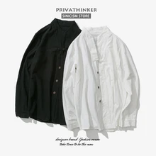 Sinicism магазин размера плюс хлопок льняные рубашки мужские рубашки с длинным рукавом Китайская традиционная одежда лягушка кнопка мужские рубашки осень