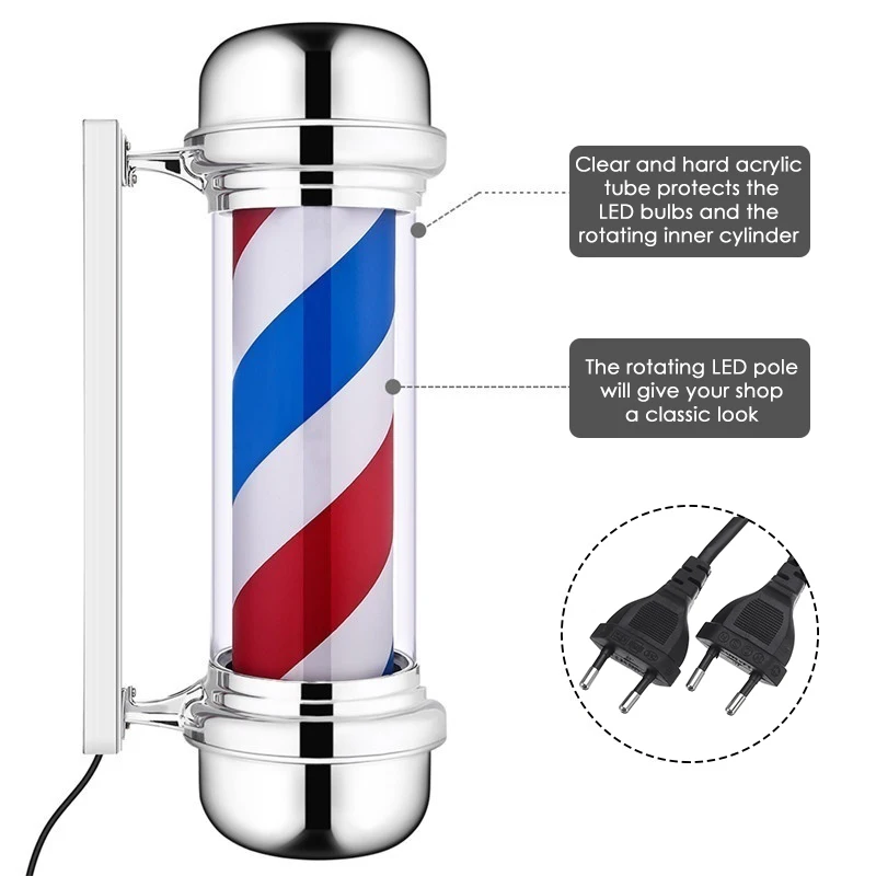  55cm Barber Shop Pole Rotating Lighting Red White Blue Stripe Rotating Light Stripes Sign Hair Wall - 33025800461