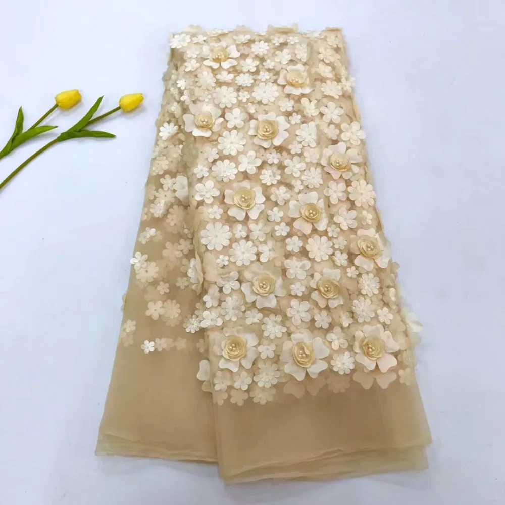

French Net Lace Fabric Tulle Mesh Lace Fabric With bead High Quality Fashion African Lace Fabric 5 Yards