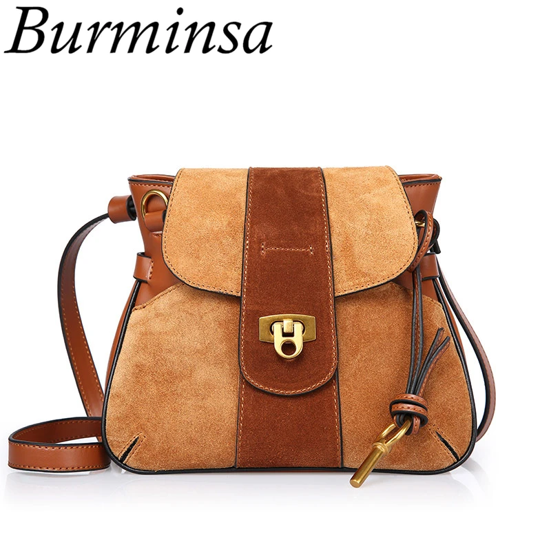 

Burminsa Brand Women Genuine Leather Bags Vintage Lock Saddle Shoulder Bags Designer Female Hand Bags Crossbody Bags For Women