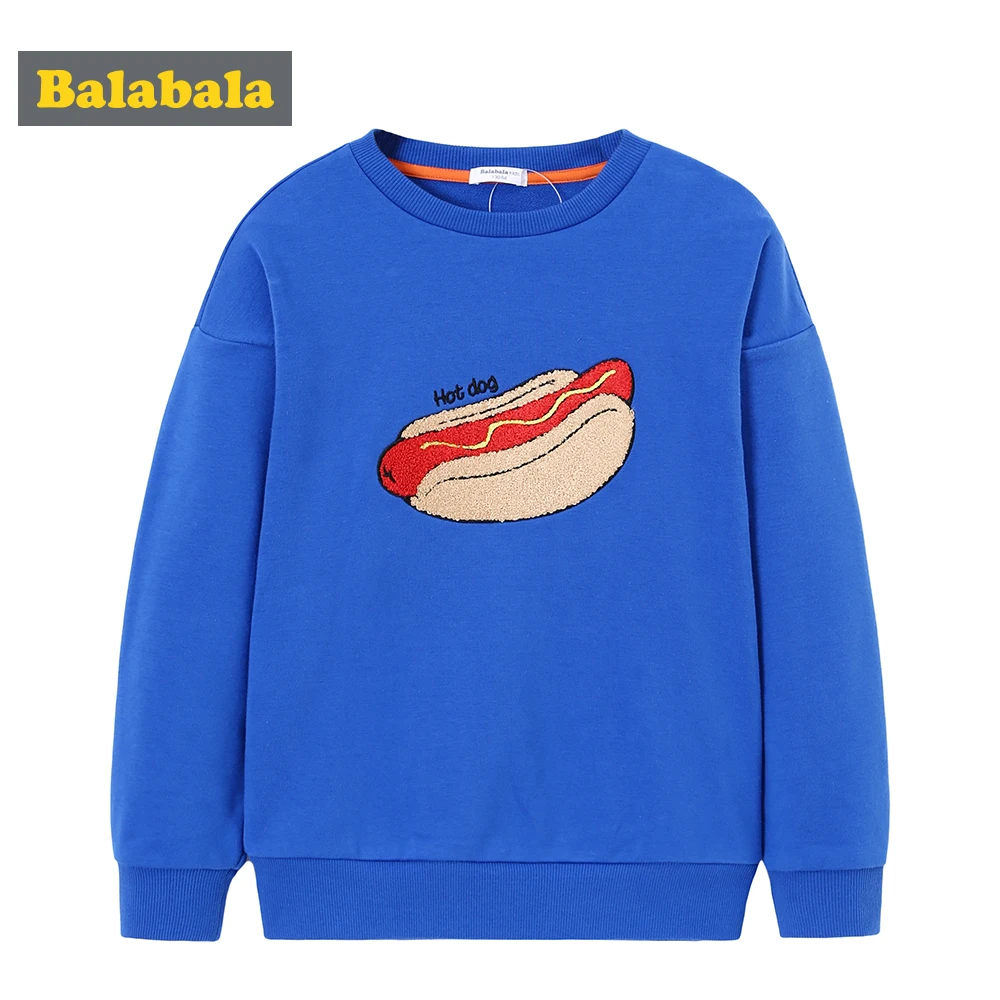 

Balabala Boys Soft Cotton Sweatshirt with Motif Teenage Boys Fun Print Pullover Sweatshirt with Ribbed Crewneck Cuff and Hem